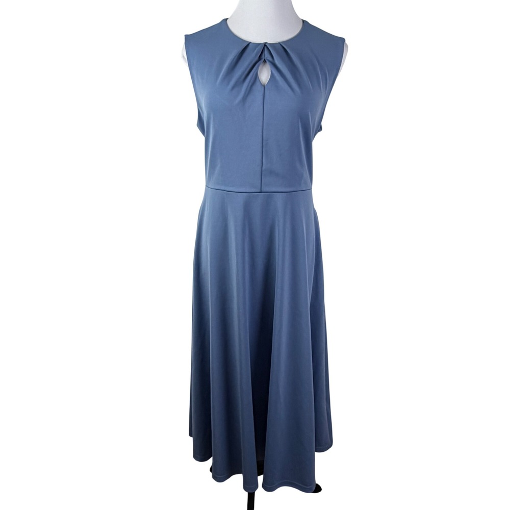 Grace Karin Women's XL Dusty Blue Keyhole Tie Back Sleeveless A-Line‎ Midi Dress
